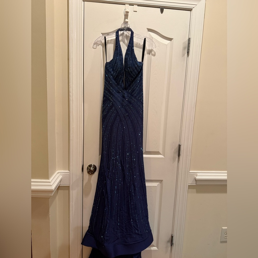 Sherri Hill Navy Backless Gown